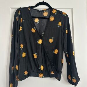 Madewell Black Blouse with Yellow Floral Pattern